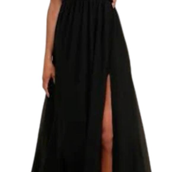 Lulus Wm's Heavenly Hues Black Maxi Dress Sleeveless V-Neck Chiffon Size L #1 - Picture 3 of 4